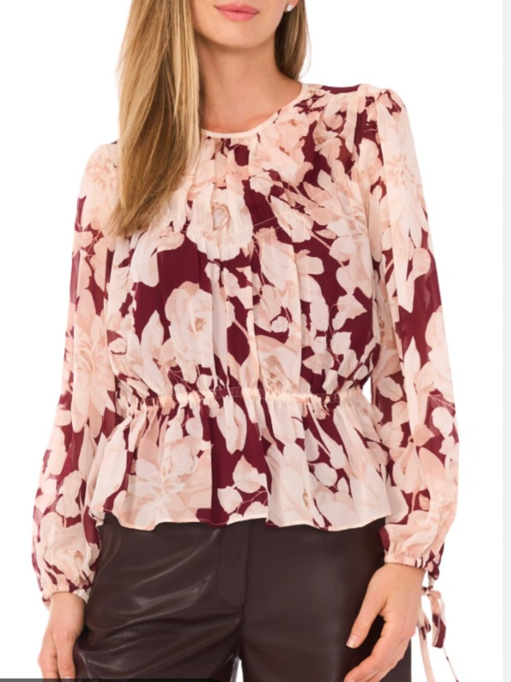 Parker Floral Sheer Peplum Top Size M Casual Modest Office